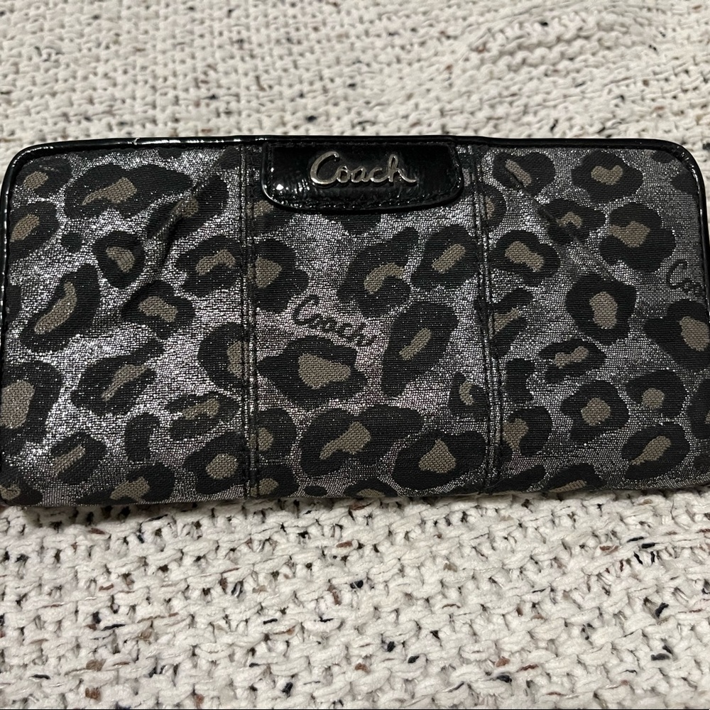 Coach Leopard Lurex Zip Around Cheetah Print Wallet